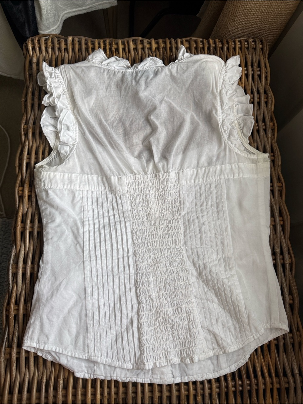 INC White Embroidered Ruffle Sleeve Button-Front Top - Picture 2 of 2